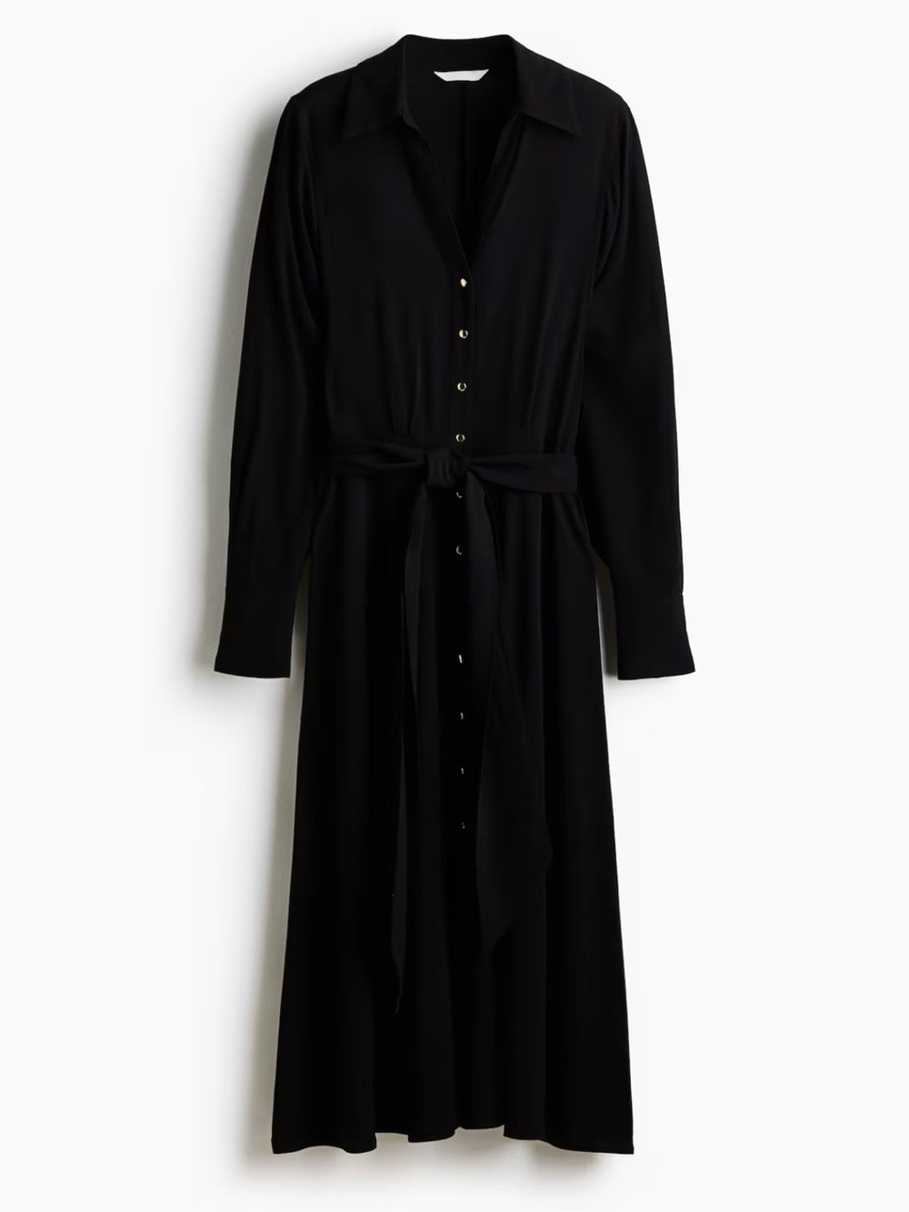 H&M Blue Button-Front Tie-Waist Midi Shirt Dress